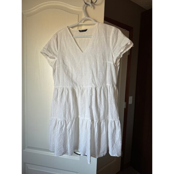 SheIn White Linen Layer Flare Dress Women - Picture 2 of 3